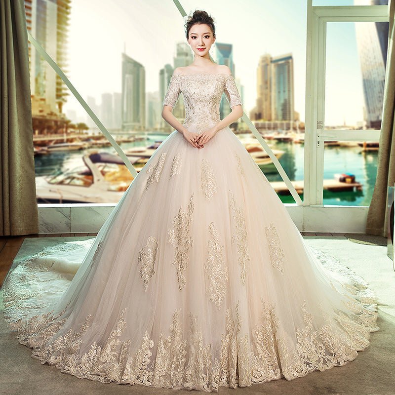 Wedding Dress Bride's New Vintage French Long Sleeve Off Shoulder - Luzilly Bridal & Apparel