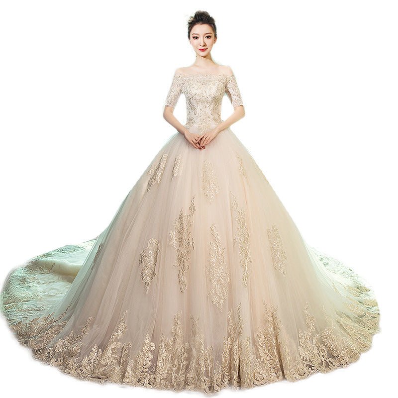 Wedding Dress Bride's New Vintage French Long Sleeve Off Shoulder - Luzilly Bridal & Apparel