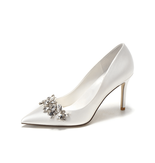 Wedding dress crystal bridal shoes champagne satin dress bridesmaid shoes white high heels stiletto - Luzilly Bridal & Apparel