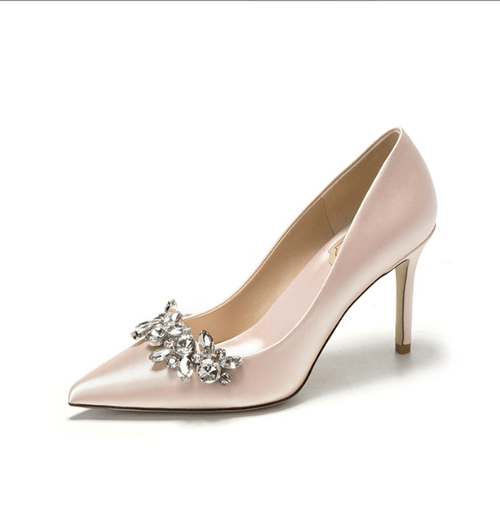 Wedding dress crystal bridal shoes champagne satin dress bridesmaid shoes white high heels stiletto - Luzilly Bridal & Apparel