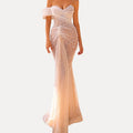 Wedding Dress For Women Elegant Off Shoulder Short Sleeves Pearl Sequins Design Sparkling Maxi Long Gown - Luzilly Bridal & Apparel