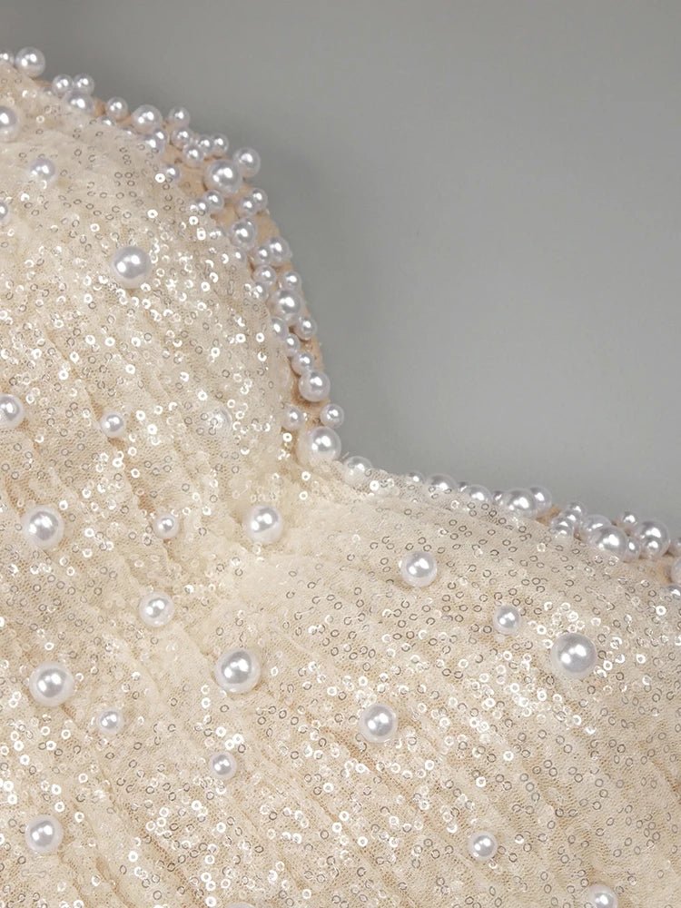 Wedding Dress For Women Elegant Off Shoulder Short Sleeves Pearl Sequins Design Sparkling Maxi Long Gown - Luzilly Bridal & Apparel