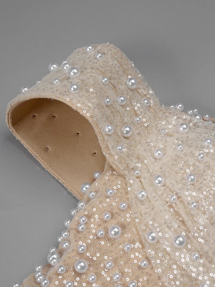 Wedding Dress For Women Elegant Off Shoulder Short Sleeves Pearl Sequins Design Sparkling Maxi Long Gown - Luzilly Bridal & Apparel