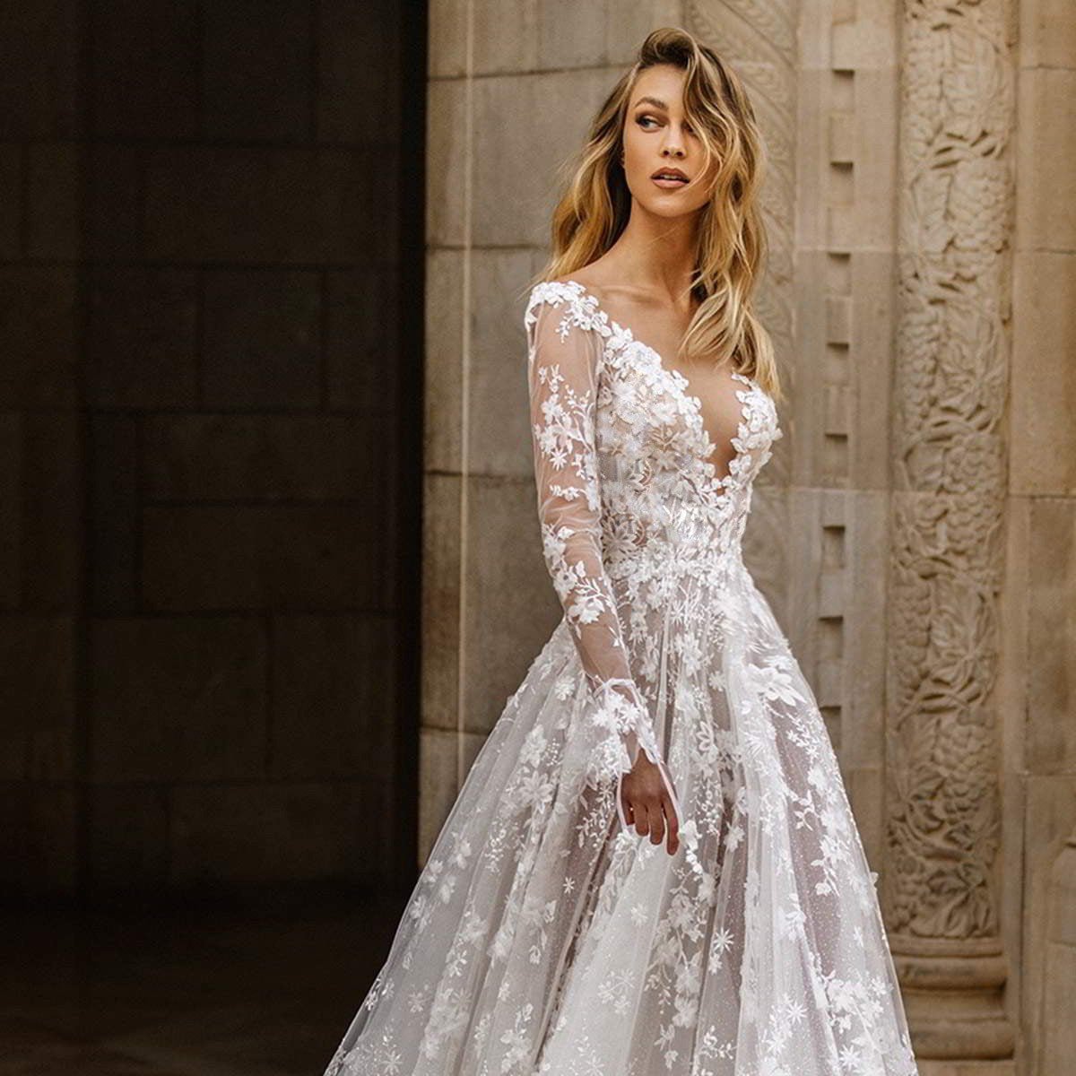Wedding Dress Sexy Lace Long Sleeve Dress Evening Dress - Luzilly Bridal & Apparel