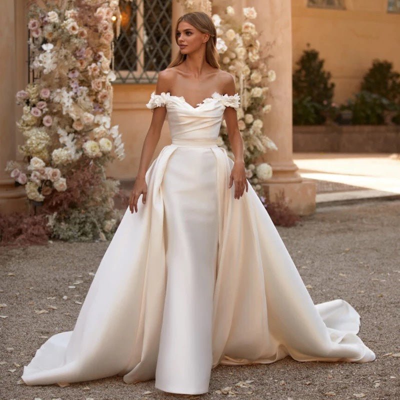 Off-Shoulder Mermaid Gown with Detachable Train - Luzilly Bridal & Apparel