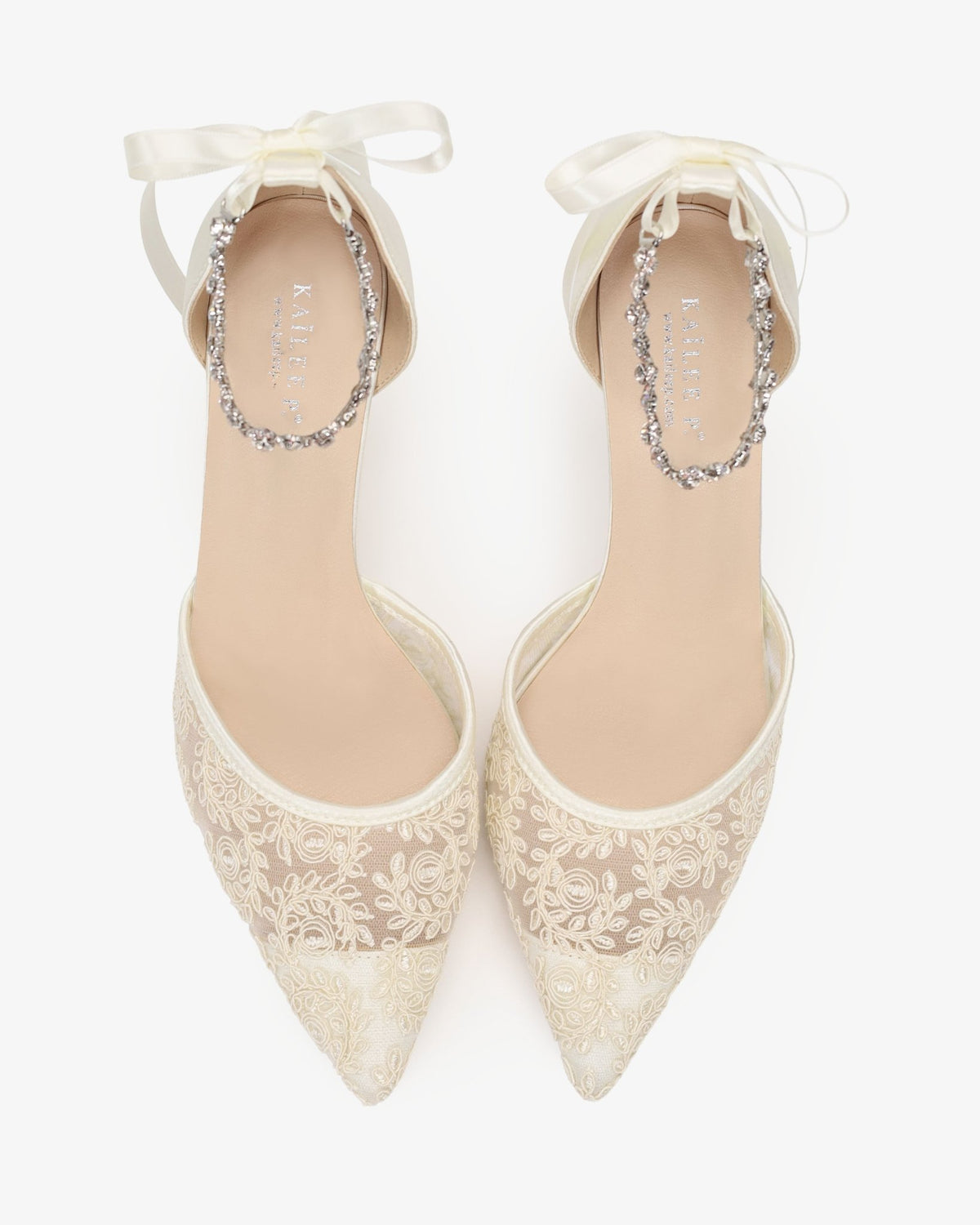 Wedding Lace Heels With Amaryllis Crystal Strap - Luzilly Bridal & Apparel