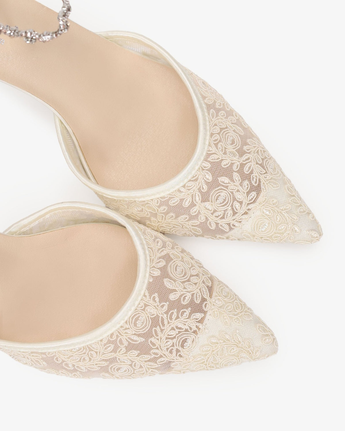 Wedding Lace Heels With Amaryllis Crystal Strap - Luzilly Bridal & Apparel