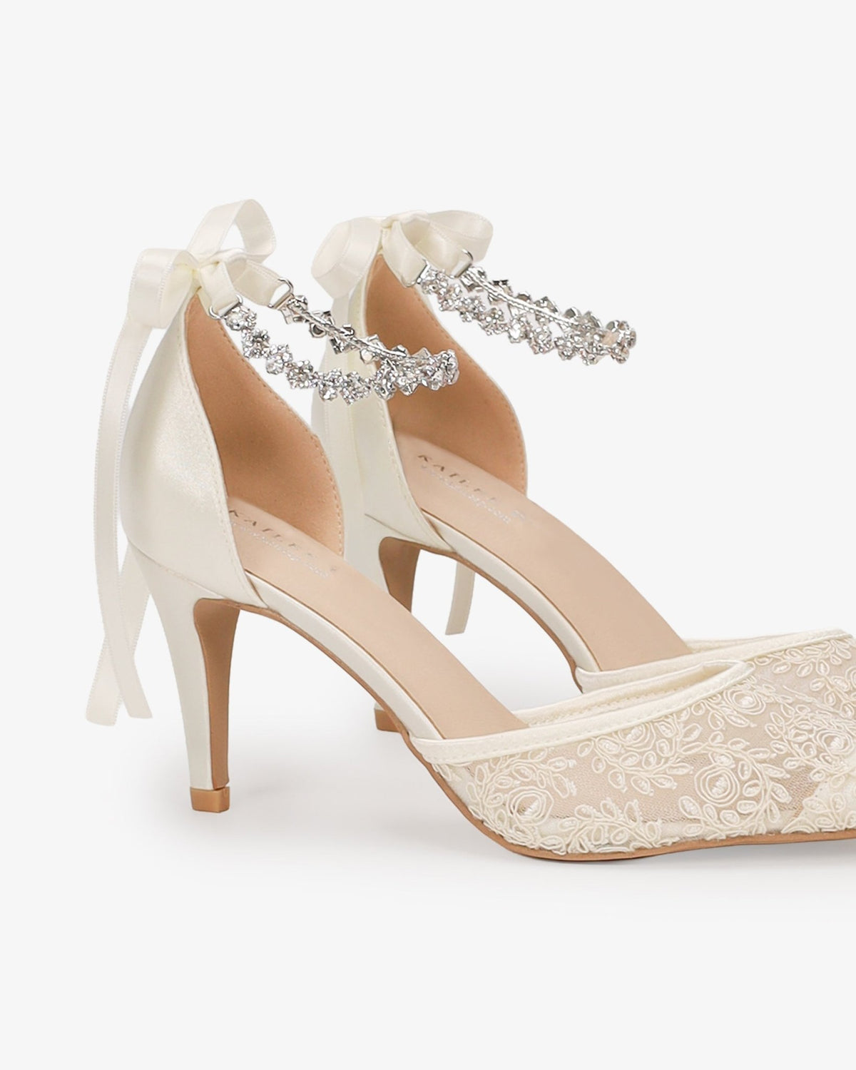 Wedding Lace Heels With Amaryllis Crystal Strap - Luzilly Bridal & Apparel