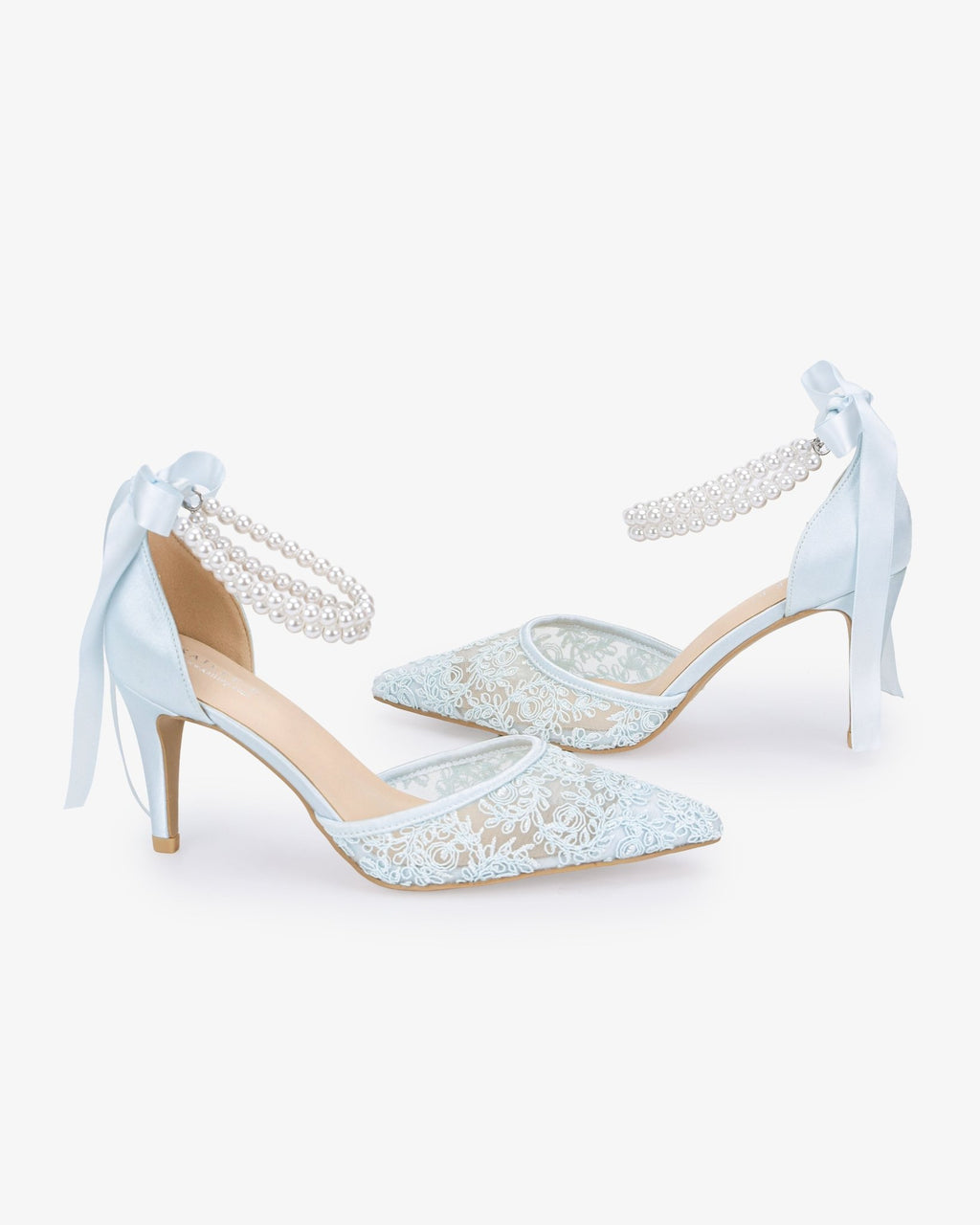 Wedding Lace Heels with Double Pearls Ankle Strap - Luzilly Bridal & Apparel