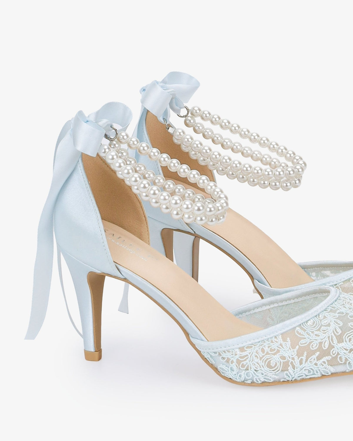 Wedding Lace Heels with Double Pearls Ankle Strap - Luzilly Bridal & Apparel