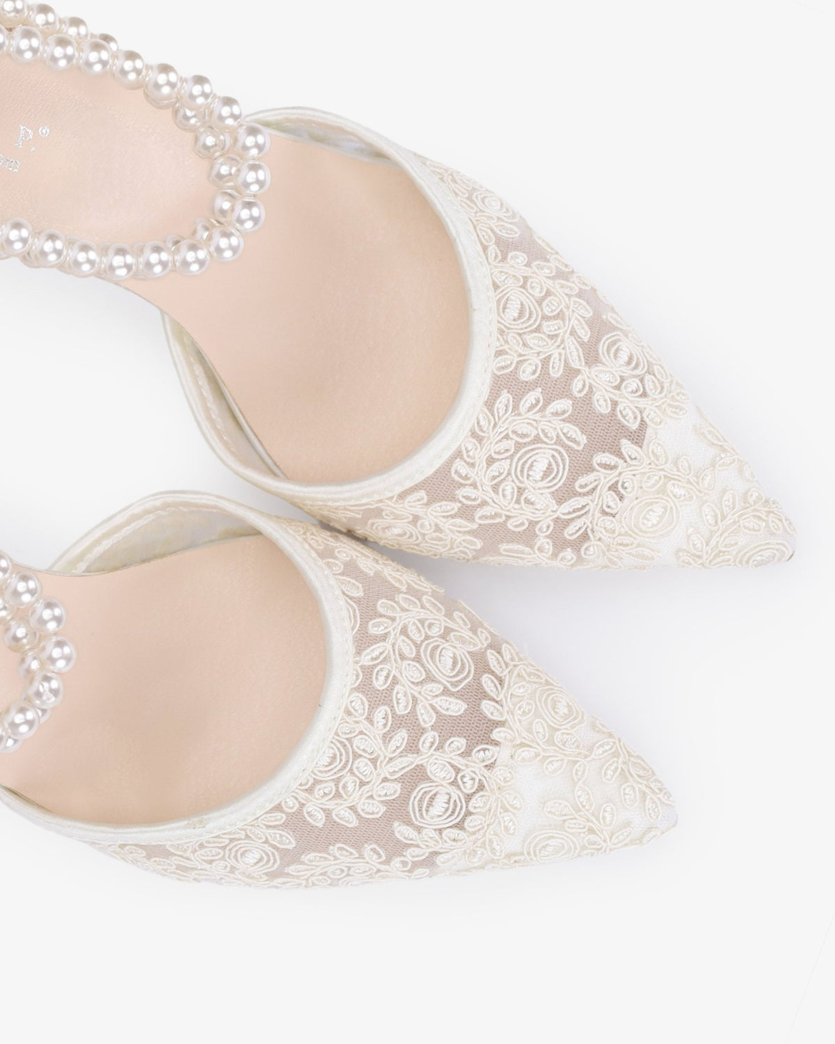Wedding Lace Heels with Double Pearls Ankle Strap - Luzilly Bridal & Apparel
