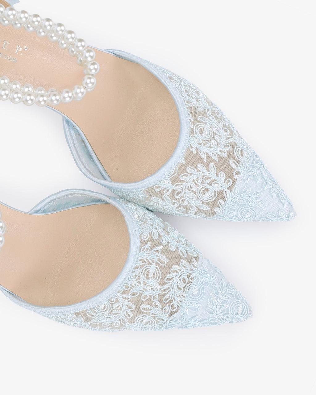 Wedding Lace Heels with Double Pearls Ankle Strap - Luzilly Bridal & Apparel