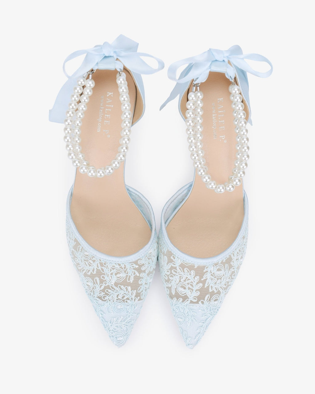 Wedding Lace Heels with Double Pearls Ankle Strap - Luzilly Bridal & Apparel