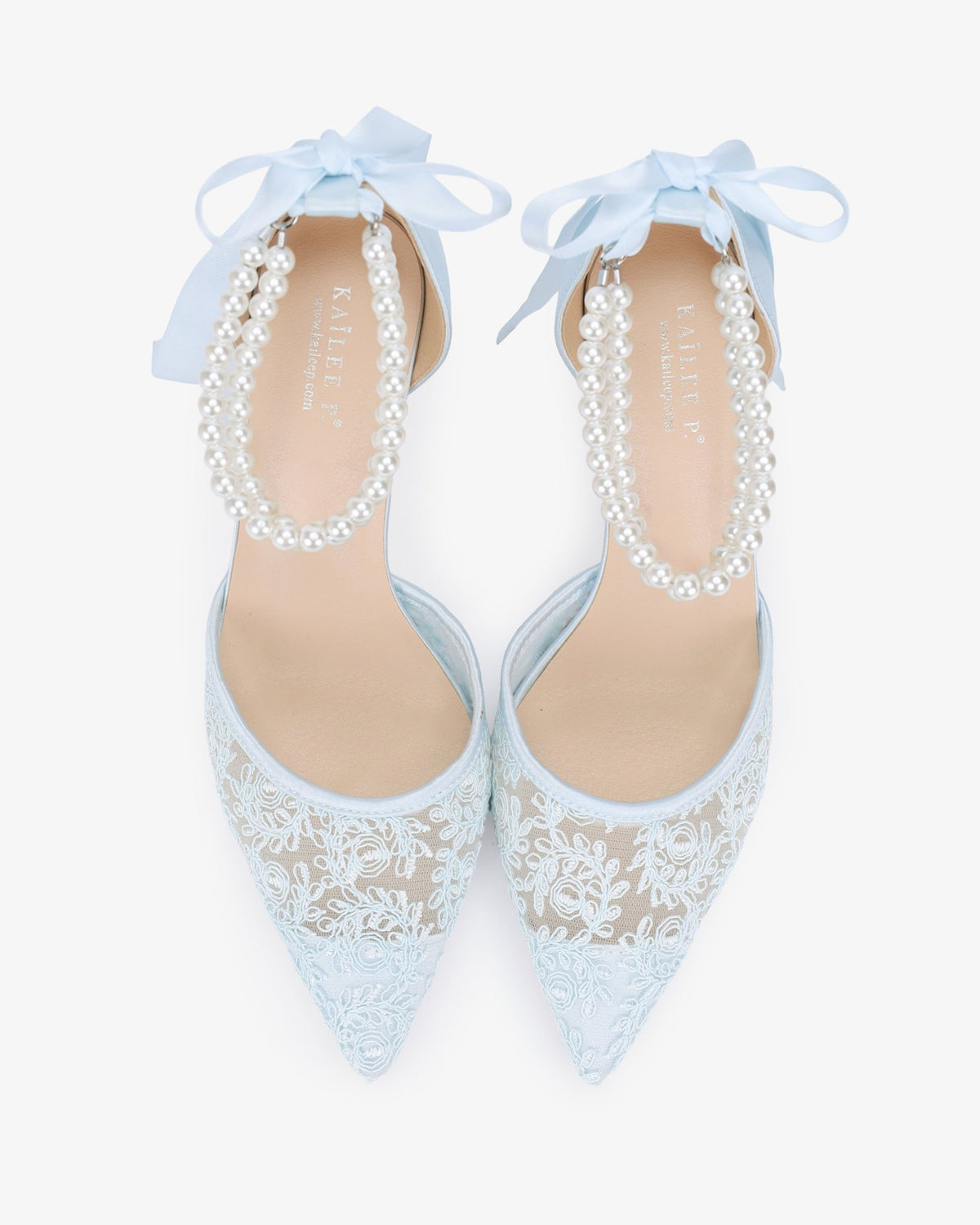Wedding Lace Heels with Double Pearls Ankle Strap - Luzilly Bridal & Apparel