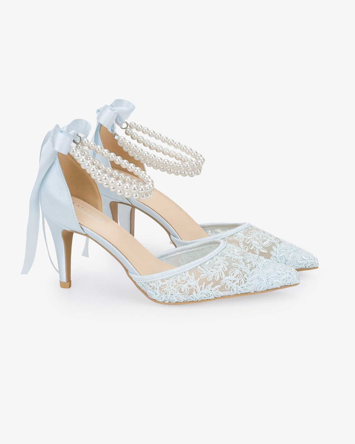 Wedding Lace Heels with Double Pearls Ankle Strap - Luzilly Bridal & Apparel