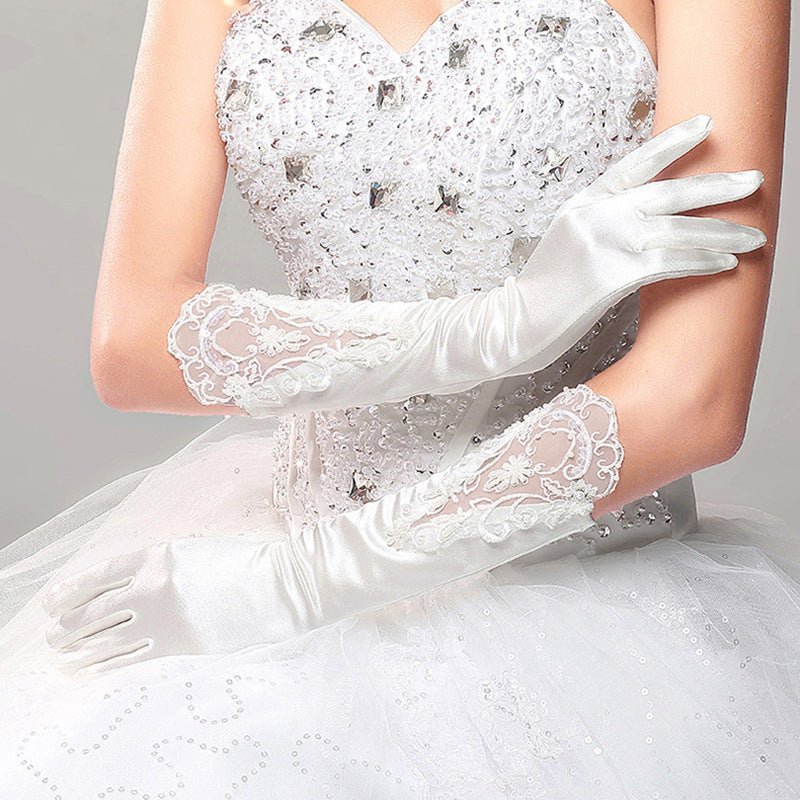 Wedding Mid-length Finger Cuff Laminate Etiquette Gloves - Luzilly Bridal & Apparel