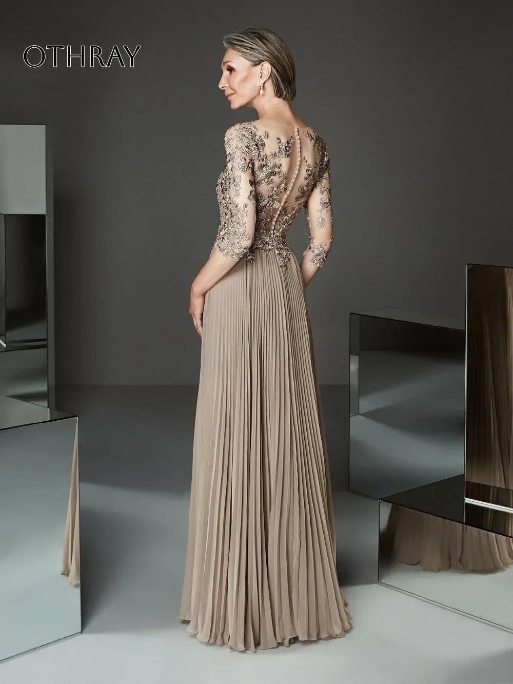 Wedding Party Guest Evening Dresses Femme Robe De Soiree New Elegant Champagne Gold Ruched Half Sleeve Long Prom Gwon - Luzilly Bridal & Apparel