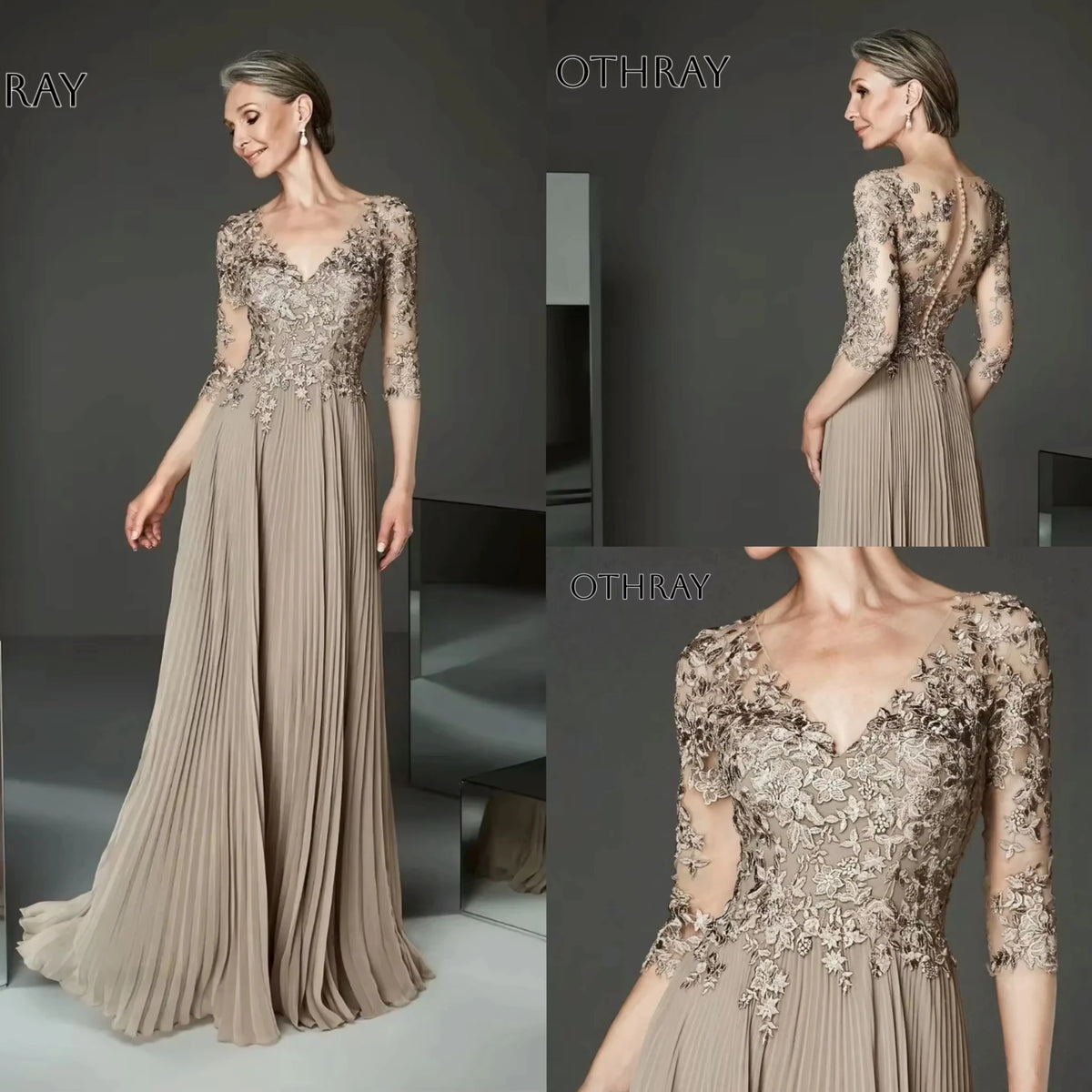 Wedding Party Guest Evening Dresses Femme Robe De Soiree New Elegant Champagne Gold Ruched Half Sleeve Long Prom Gwon - Luzilly Bridal & Apparel
