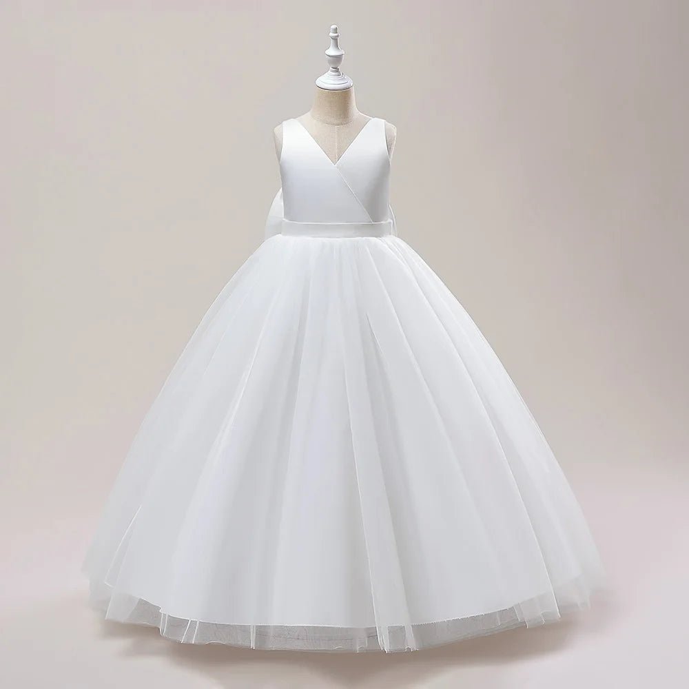 White Big Bow Junior Bridesmaid Dress for Girls - Luzilly Bridal & Apparel