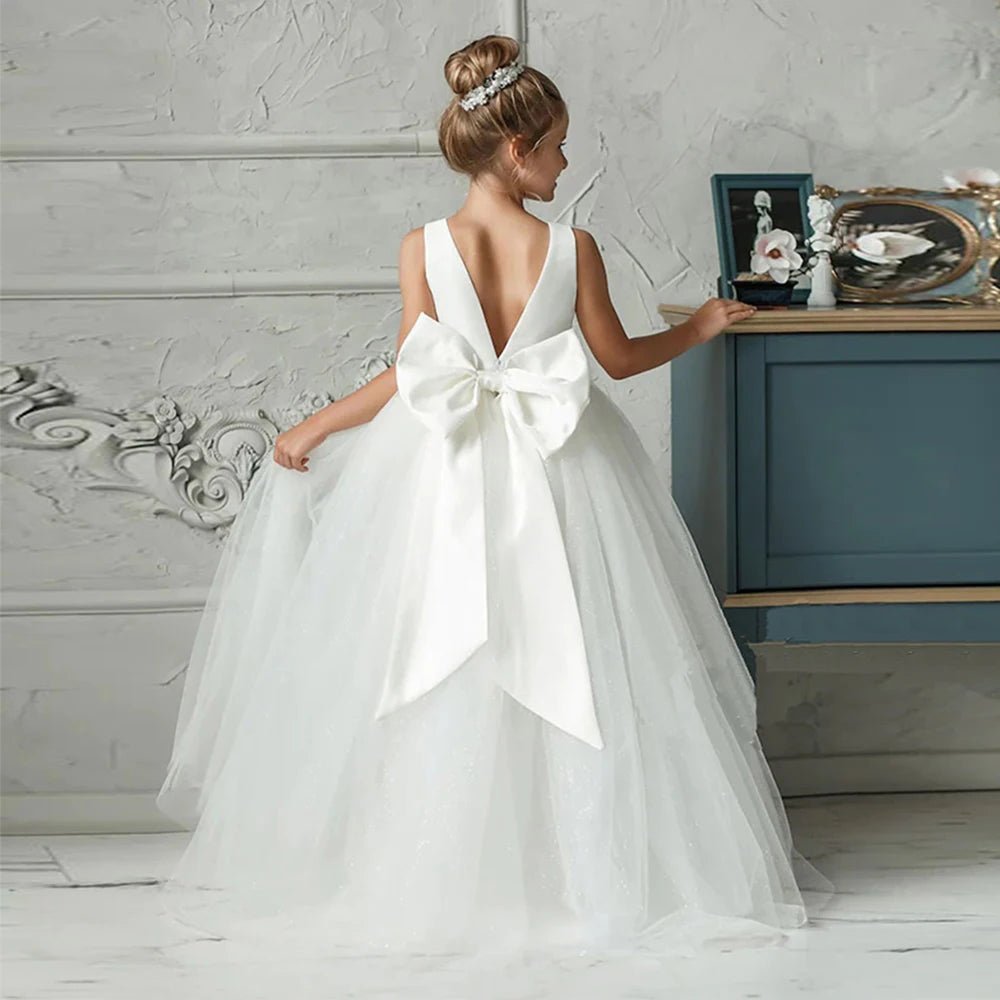 White Big Bow Junior Bridesmaid Dress for Girls - Luzilly Bridal & Apparel