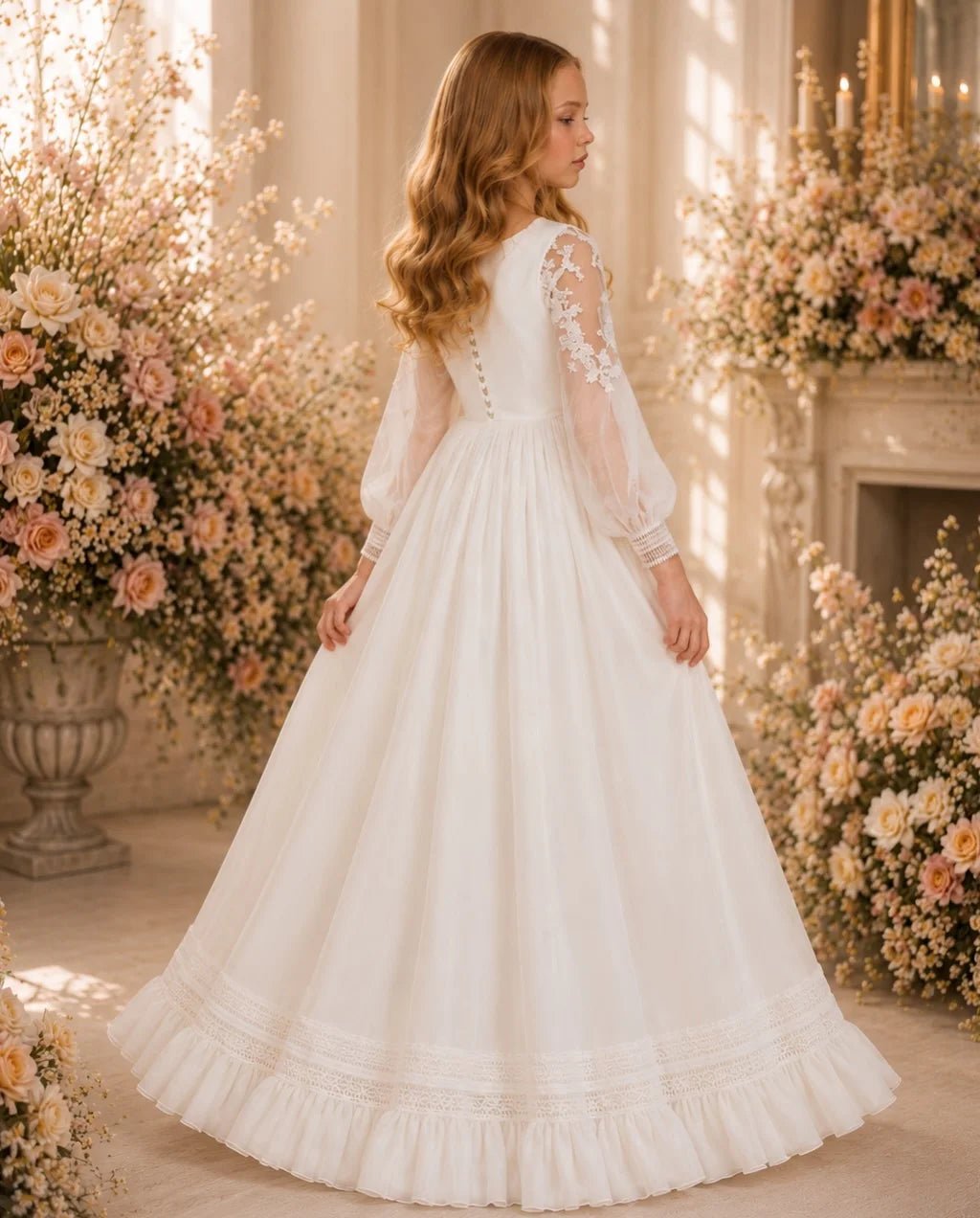 White Boho Tulle Long-Sleeve Flower Girl Dress - Luzilly Bridal & Apparel