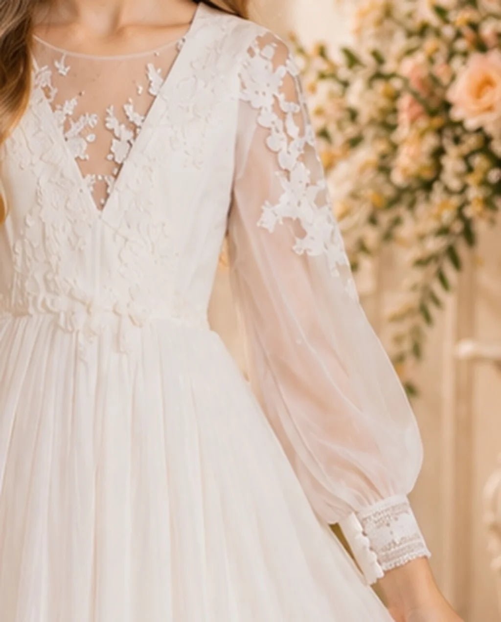 White Boho Tulle Long-Sleeve Flower Girl Dress - Luzilly Bridal & Apparel