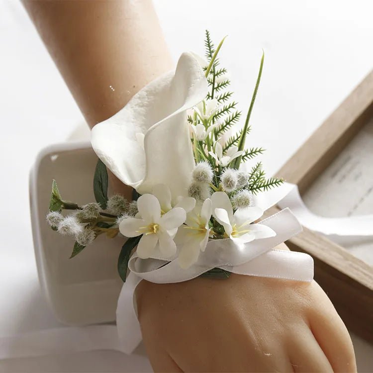 White Boutonniere Wrist Corsage Bridesmaid Wedding Decor Bride Flowers accessoires de mariage - Luzilly Bridal & Apparel