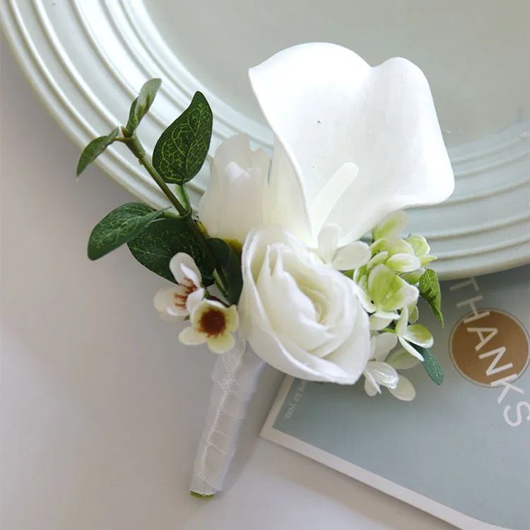 White Boutonniere Wrist Corsage Bridesmaid Wedding Decor Bride Flowers accessoires de mariage - Luzilly Bridal & Apparel