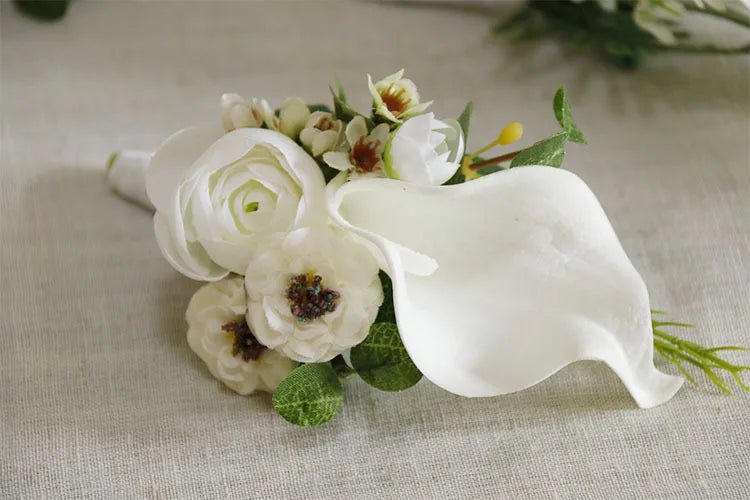 White Boutonniere Wrist Corsage Bridesmaid Wedding Decor Bride Flowers accessoires de mariage - Luzilly Bridal & Apparel