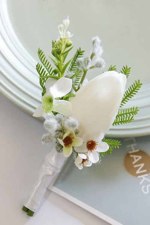 White Boutonniere Wrist Corsage Bridesmaid Wedding Decor Bride Flowers accessoires de mariage - Luzilly Bridal & Apparel