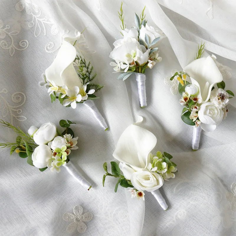 White Boutonniere Wrist Corsage Bridesmaid Wedding Decor Bride Flowers accessoires de mariage - Luzilly Bridal & Apparel