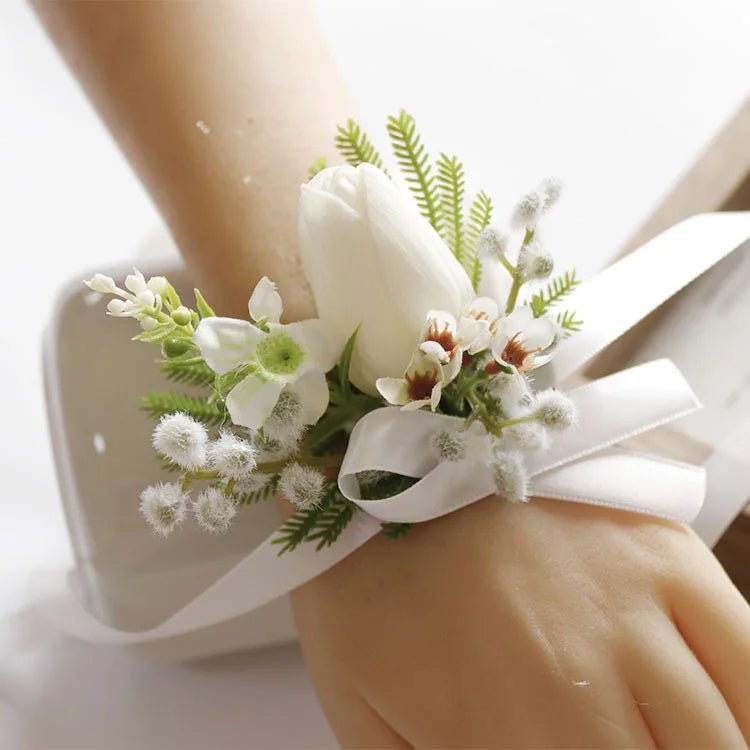 White Boutonniere Wrist Corsage Bridesmaid Wedding Decor Bride Flowers accessoires de mariage - Luzilly Bridal & Apparel