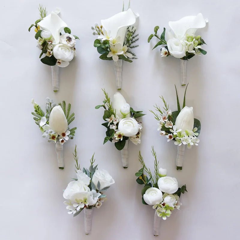 White Boutonniere Wrist Corsage Bridesmaid Wedding Decor Bride Flowers accessoires de mariage - Luzilly Bridal & Apparel