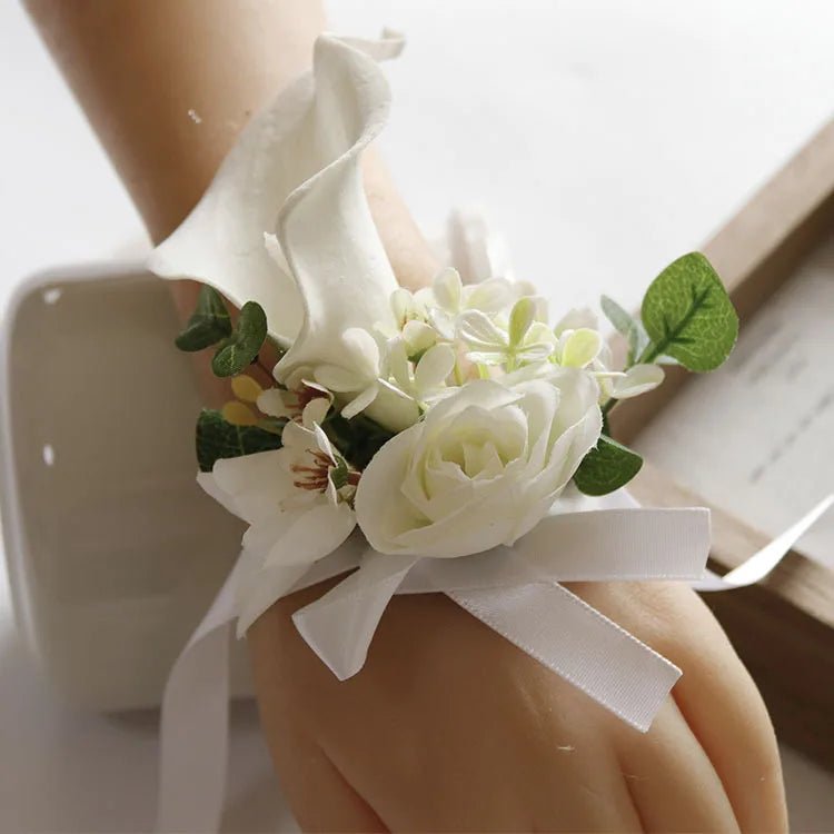 White Boutonniere Wrist Corsage Bridesmaid Wedding Decor Bride Flowers accessoires de mariage - Luzilly Bridal & Apparel