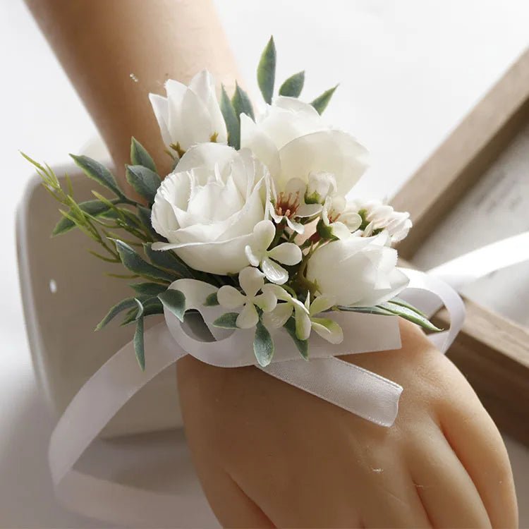 White Boutonniere Wrist Corsage Bridesmaid Wedding Decor Bride Flowers accessoires de mariage - Luzilly Bridal & Apparel