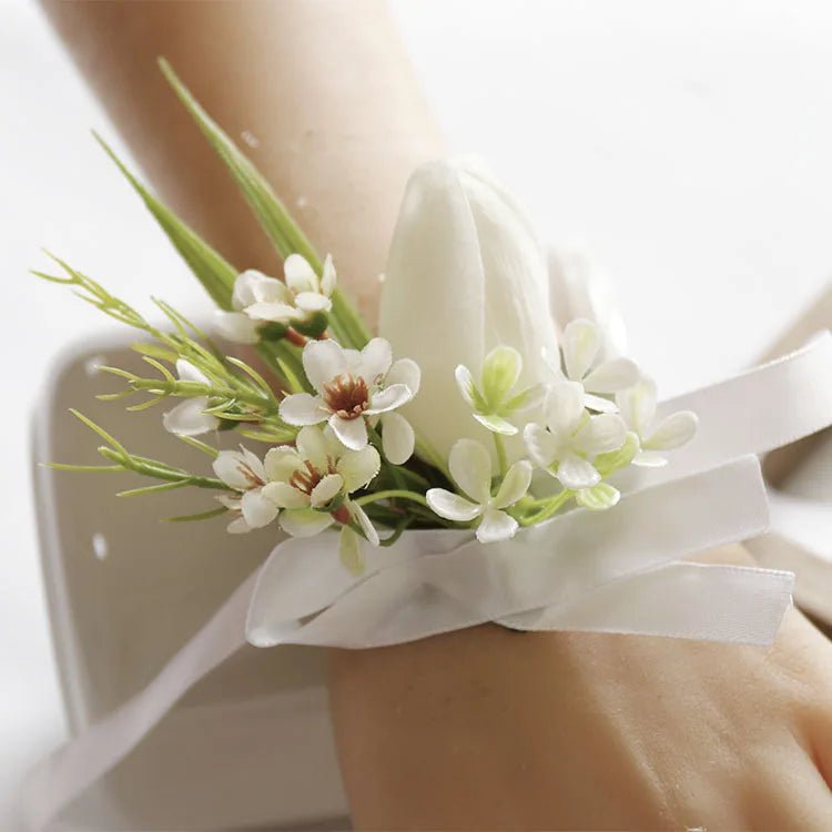 White Boutonniere Wrist Corsage Bridesmaid Wedding Decor Bride Flowers accessoires de mariage - Luzilly Bridal & Apparel