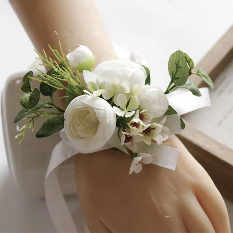 White Boutonniere Wrist Corsage Bridesmaid Wedding Decor Bride Flowers accessoires de mariage - Luzilly Bridal & Apparel