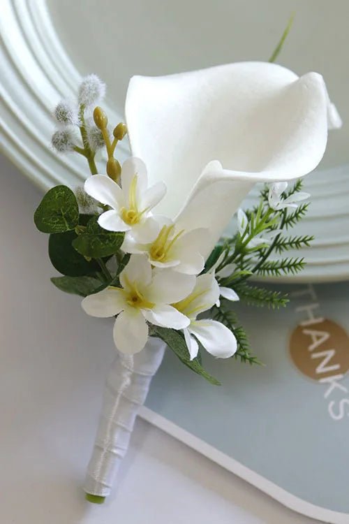White Boutonniere Wrist Corsage Bridesmaid Wedding Decor Bride Flowers accessoires de mariage - Luzilly Bridal & Apparel