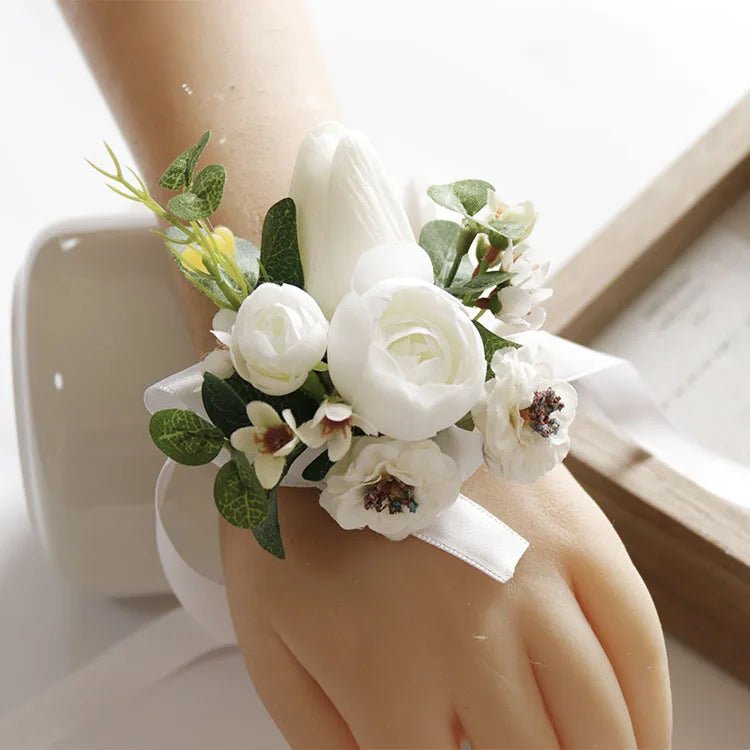 White Boutonniere Wrist Corsage Bridesmaid Wedding Decor Bride Flowers accessoires de mariage - Luzilly Bridal & Apparel
