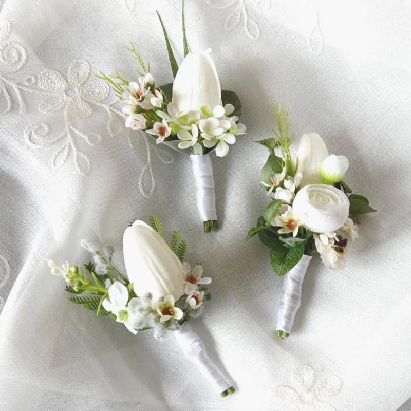 White Boutonniere Wrist Corsage Bridesmaid Wedding Decor Bride Flowers accessoires de mariage - Luzilly Bridal & Apparel