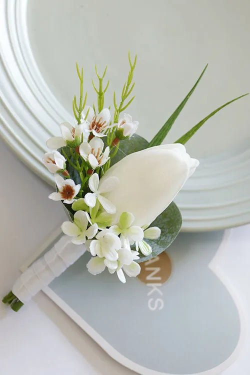 White Boutonniere Wrist Corsage Bridesmaid Wedding Decor Bride Flowers accessoires de mariage - Luzilly Bridal & Apparel
