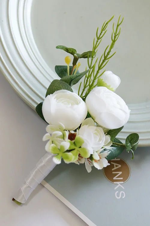 White Boutonniere Wrist Corsage Bridesmaid Wedding Decor Bride Flowers accessoires de mariage - Luzilly Bridal & Apparel
