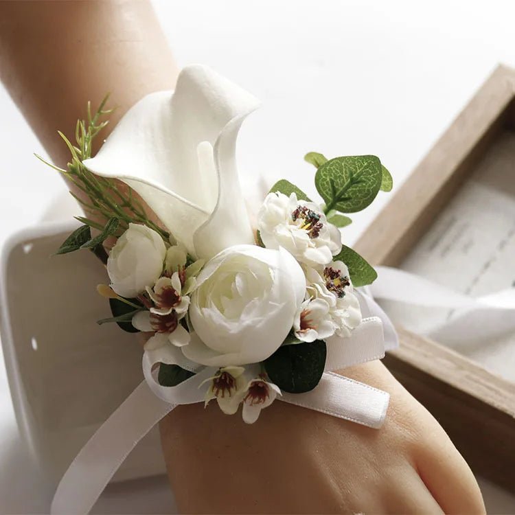 White Boutonniere Wrist Corsage Bridesmaid Wedding Decor Bride Flowers accessoires de mariage - Luzilly Bridal & Apparel