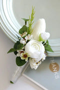White Boutonniere Wrist Corsage Bridesmaid Wedding Decor Bride Flowers accessoires de mariage - Luzilly Bridal & Apparel