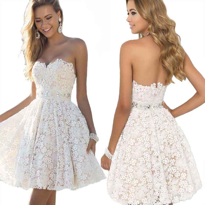 White Breast Wrap Bridesmaids Fluffy Middress Evening Dress Sexy White Floral Wrap Dress Summer - Luzilly Bridal & Apparel