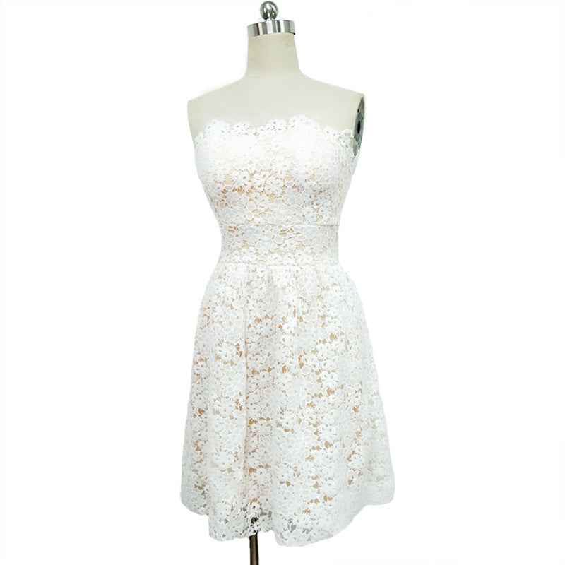 White Breast Wrap Bridesmaids Fluffy Middress Evening Dress Sexy White Floral Wrap Dress Summer - Luzilly Bridal & Apparel