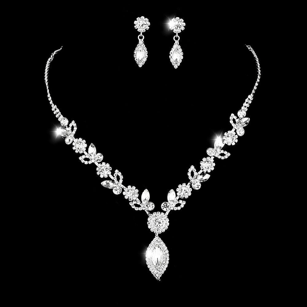 White Crystal Floral Bridal Jewelry Set - Luzilly Bridal & Apparel