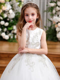 White Floral Lace Appliqué Tulle Flower Girl Dress - Luzilly Bridal & Apparel