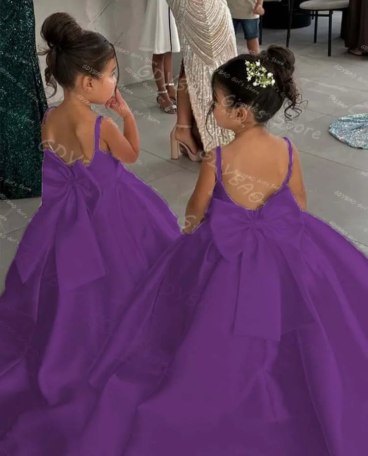 White Flower Girl Ball Gown with Bow Straps - Luzilly Bridal & Apparel