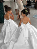 White Flower Girl Ball Gown with Bow Straps - Luzilly Bridal & Apparel